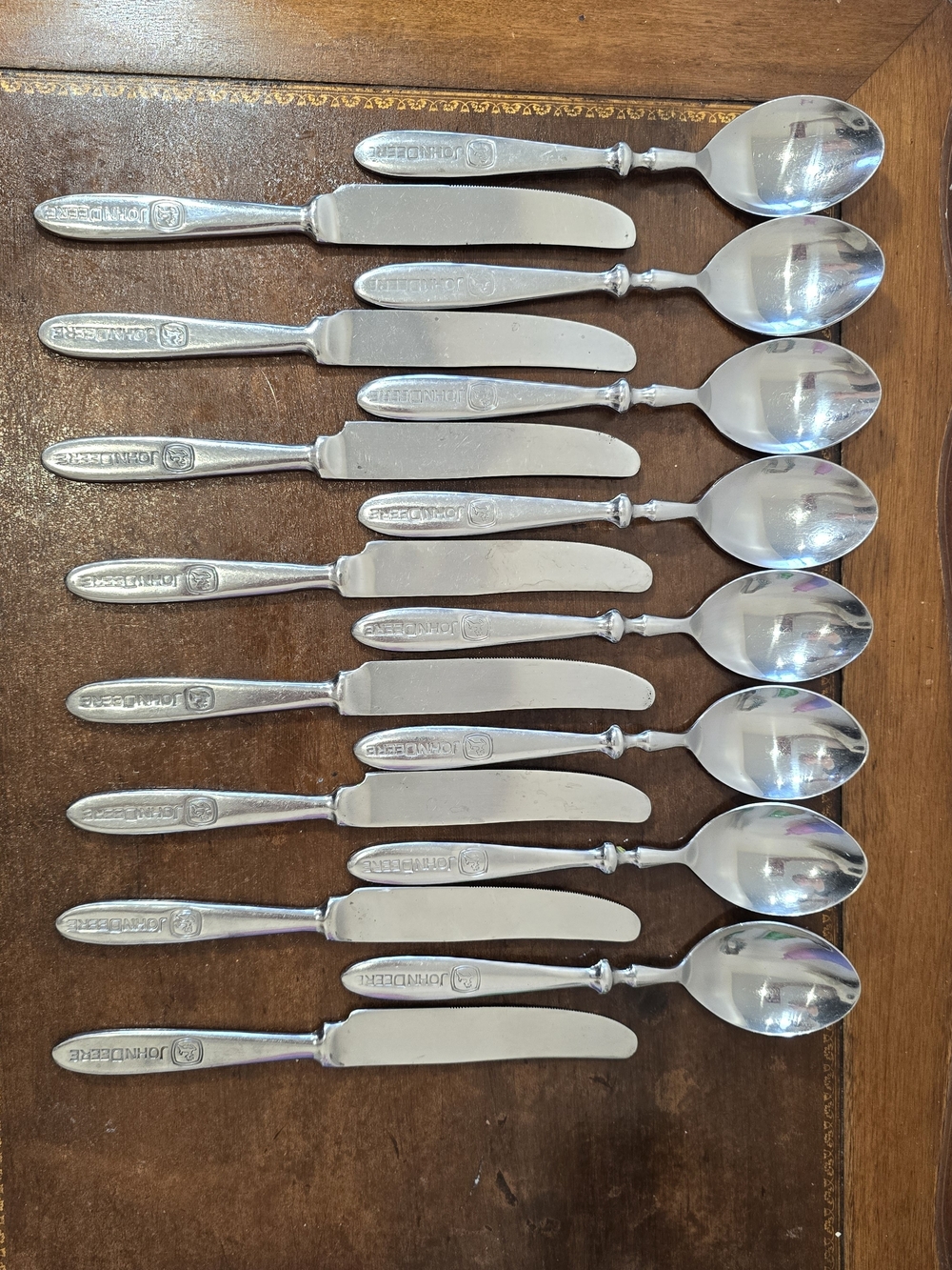Vintage John Deere Stainless Steel Flatware16 Set8 Knives Spoons Farmhouse Retro